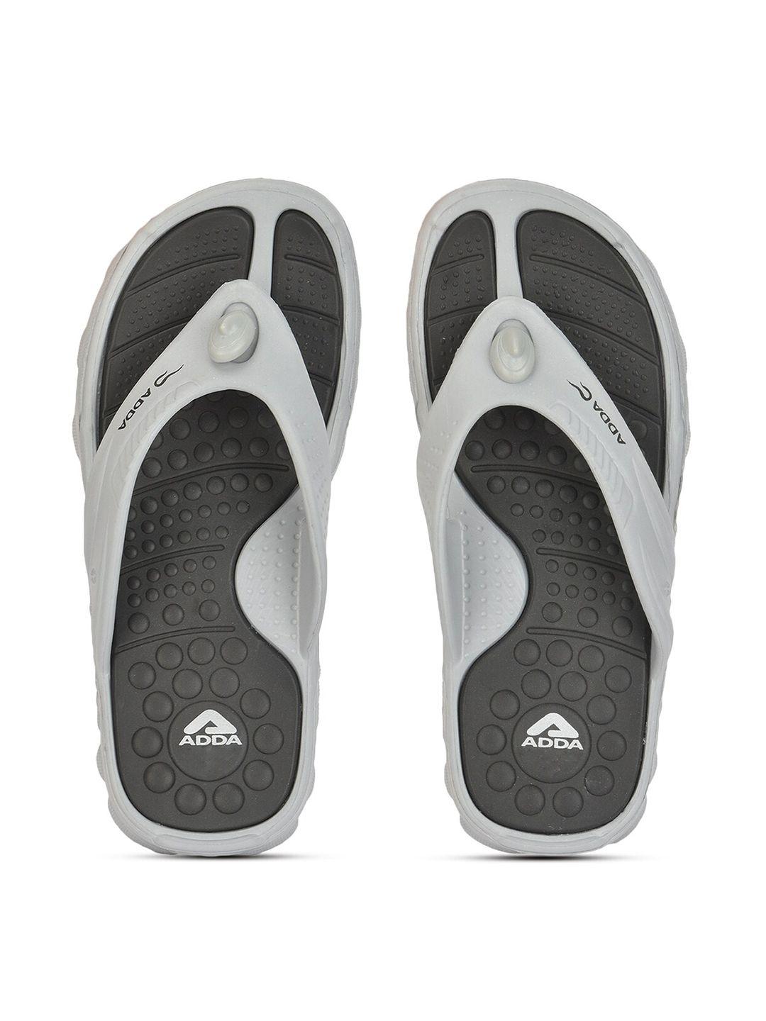 adda men grey & charcoal self design rubber thong flip-flops