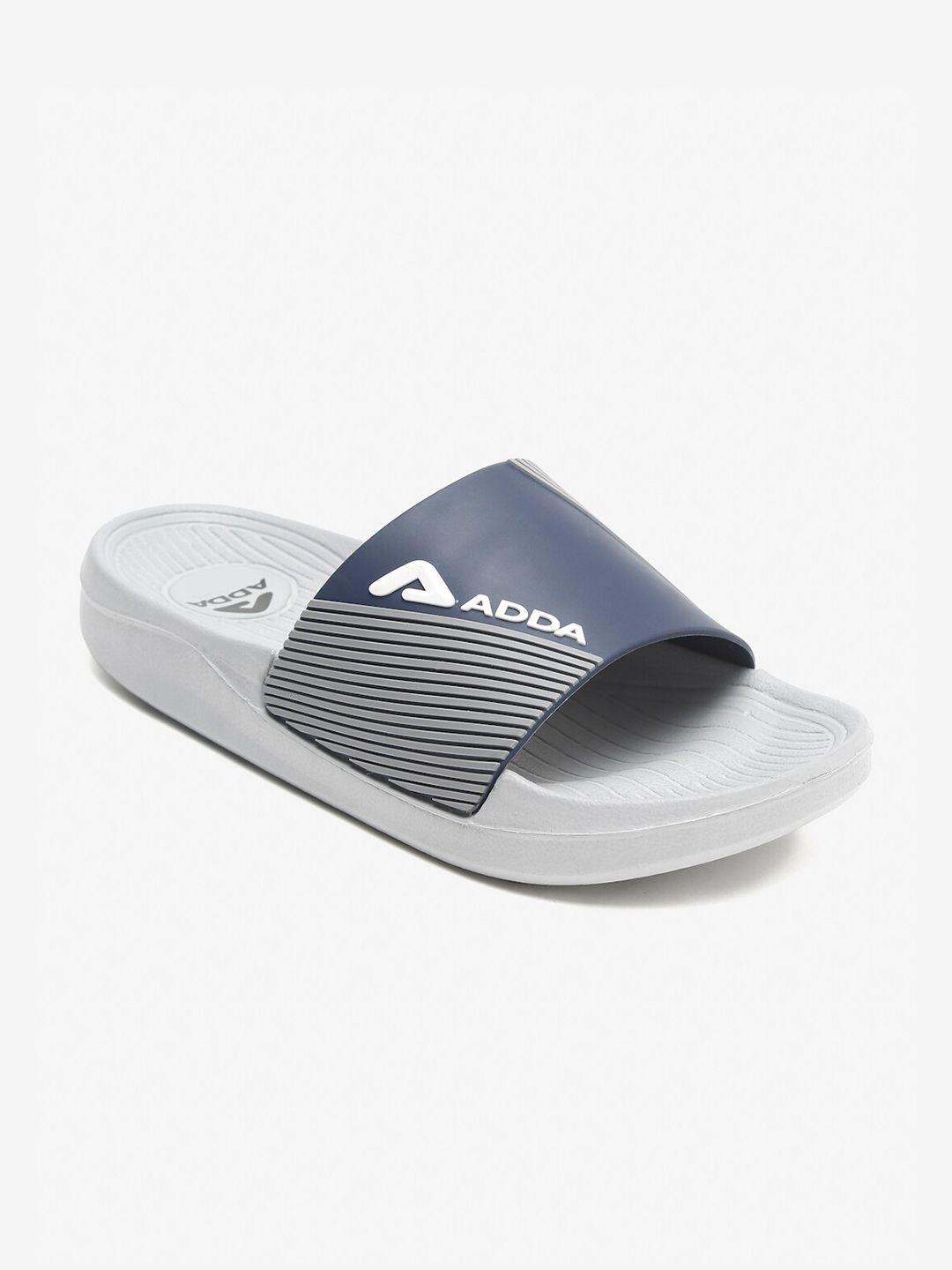 adda men grey & white printed rubber sliders