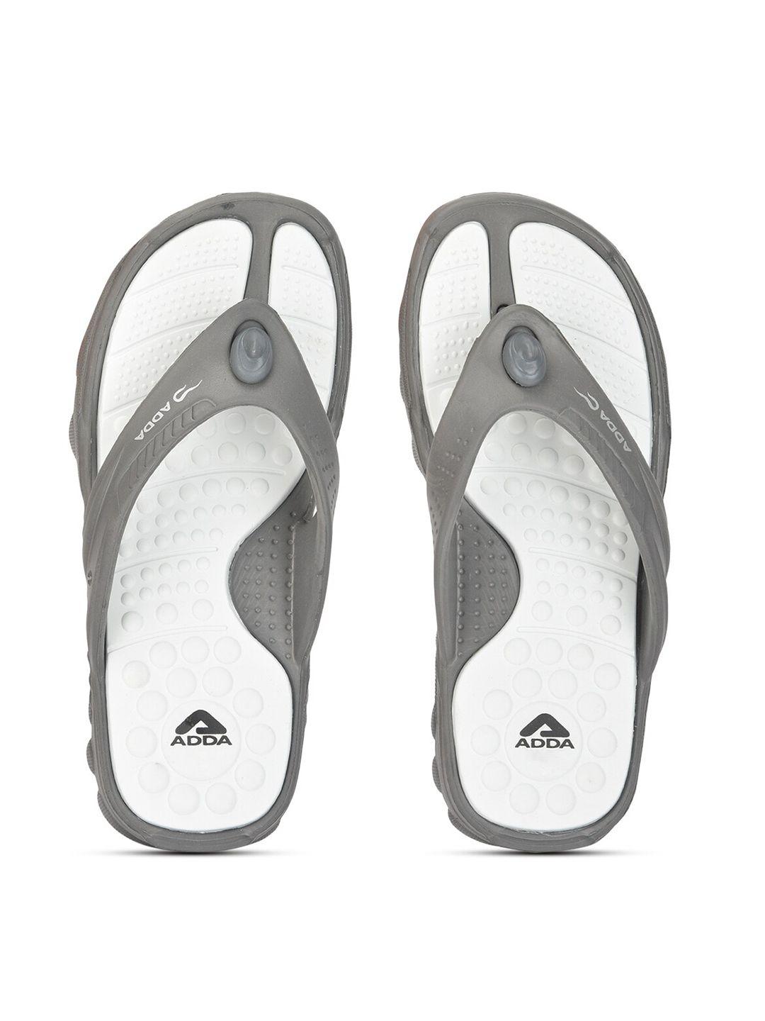 adda men grey & white rubber thong flip-flops