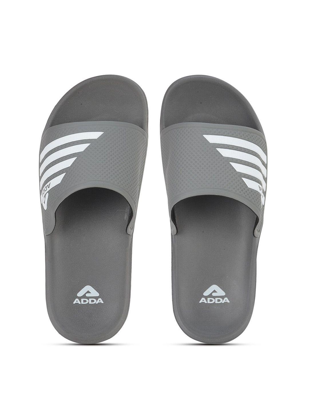 adda men grey & white striped rubber sliders