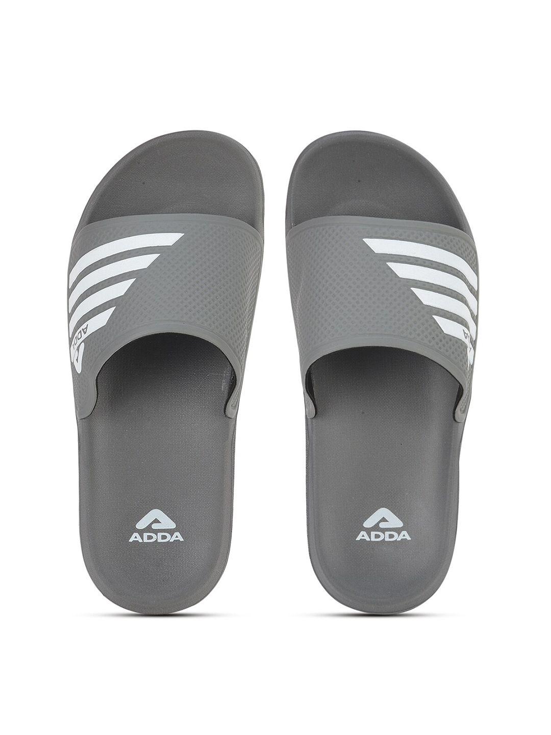 adda men grey & white striped rubber sliders