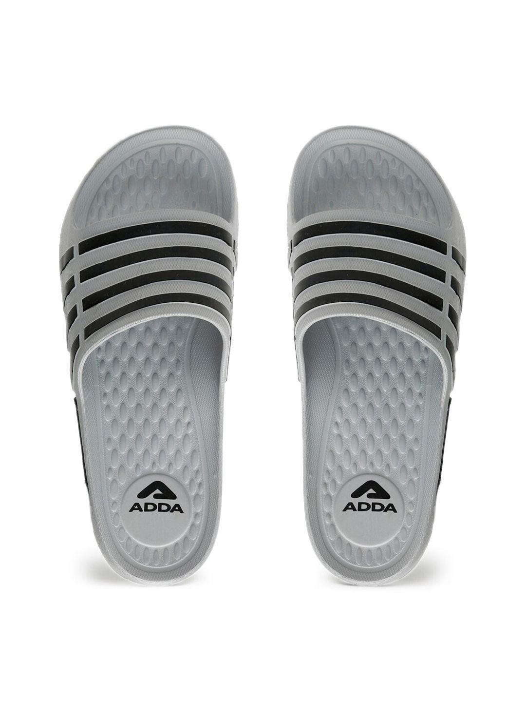 adda men grey striped sliders