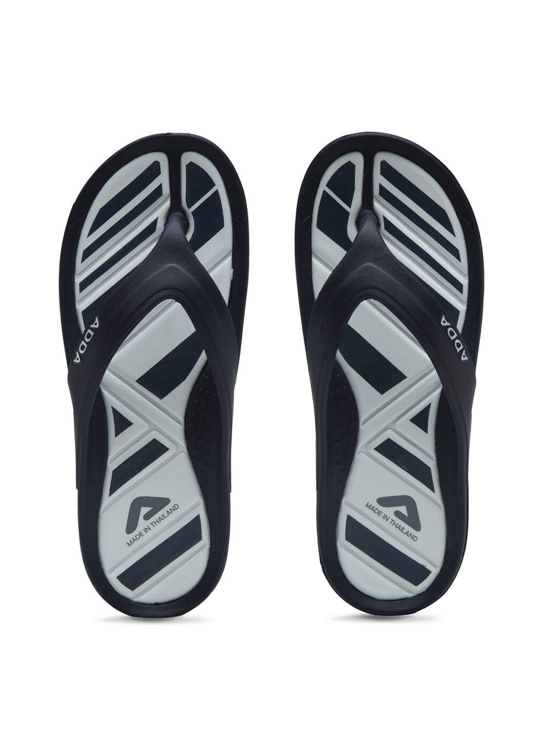 adda men navy blue & white colourblocked thong flip-flops