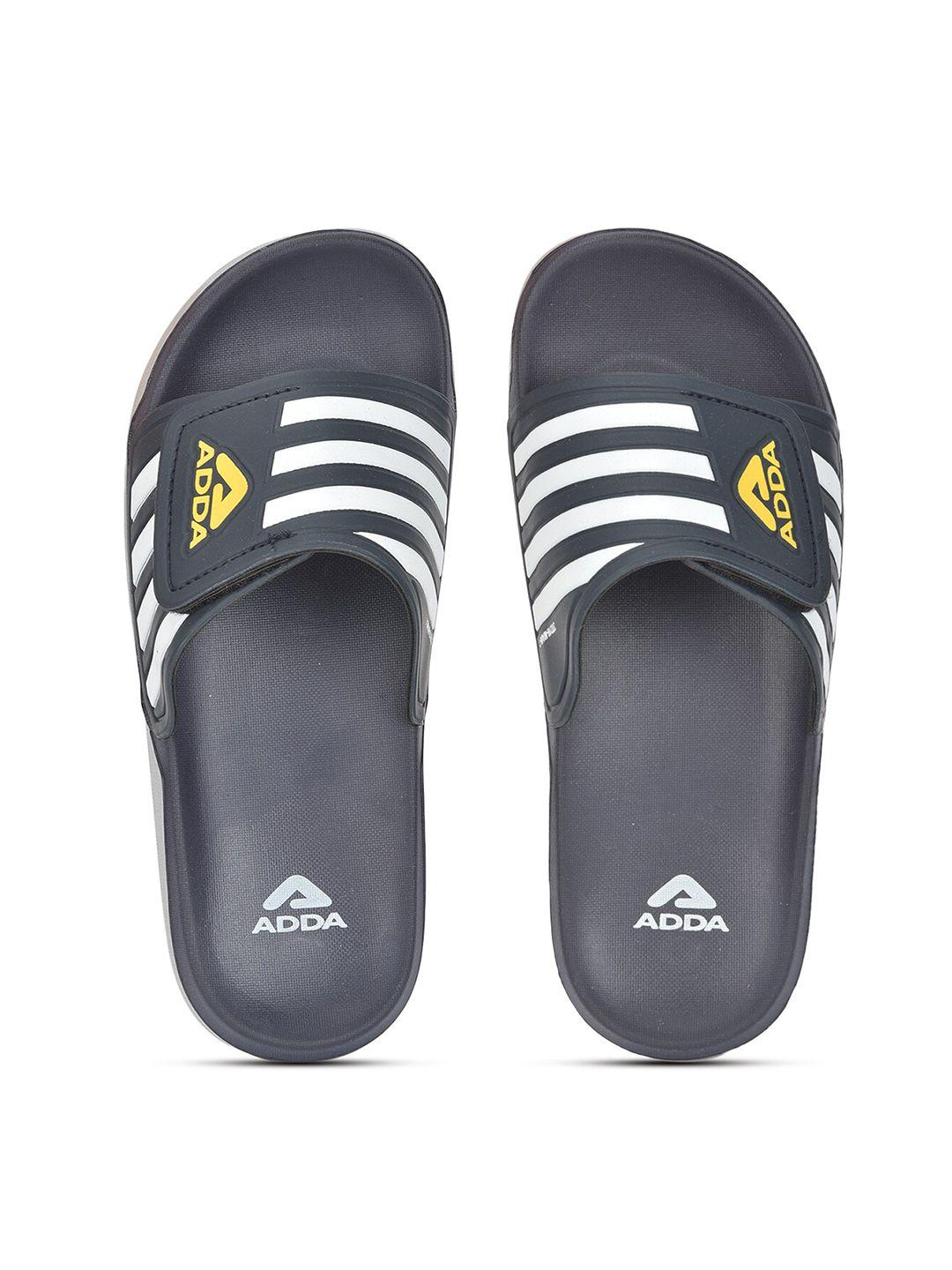 adda men navy blue & white striped rubber sliders