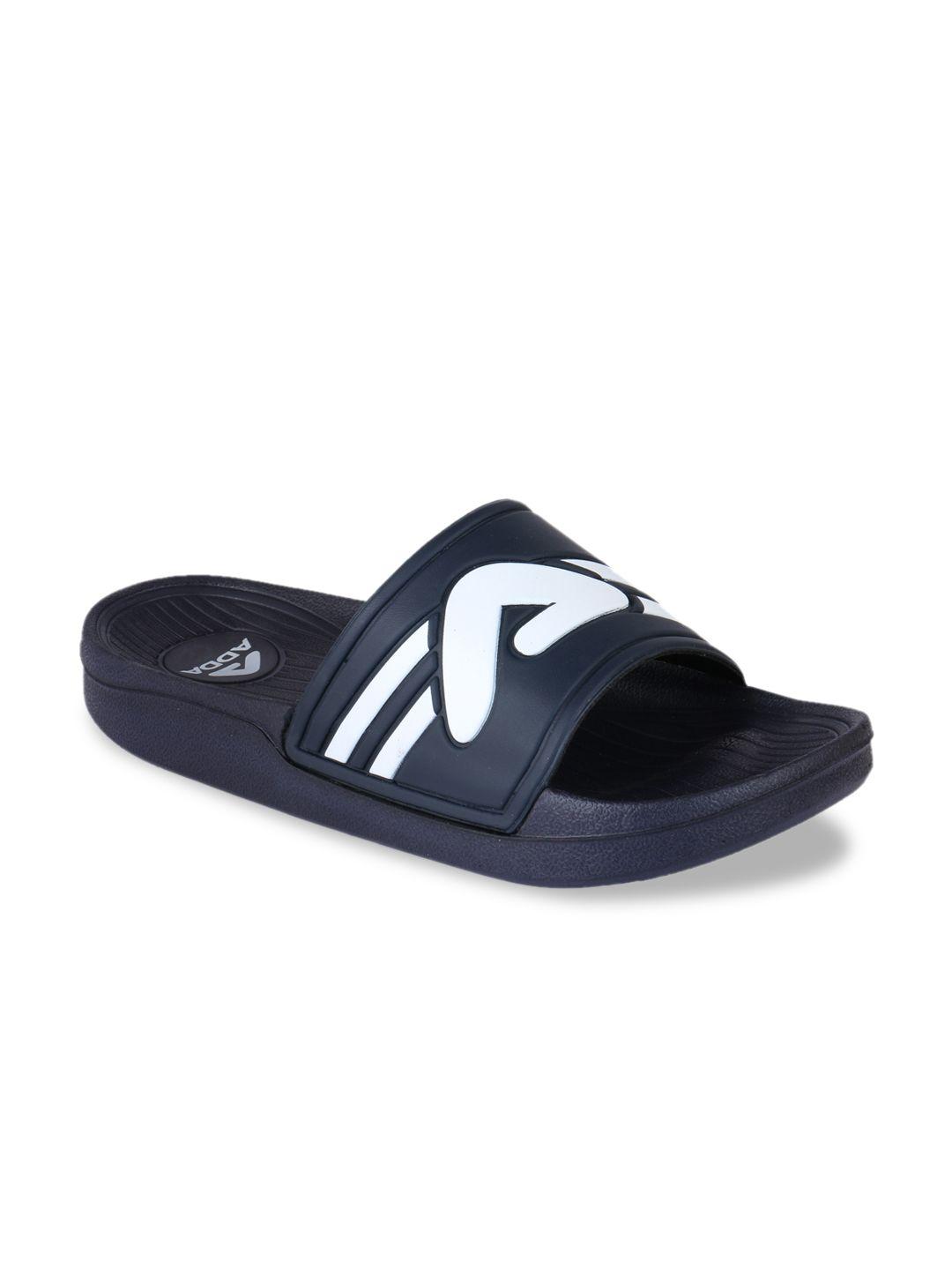 adda men navy blue colourblocked sliders