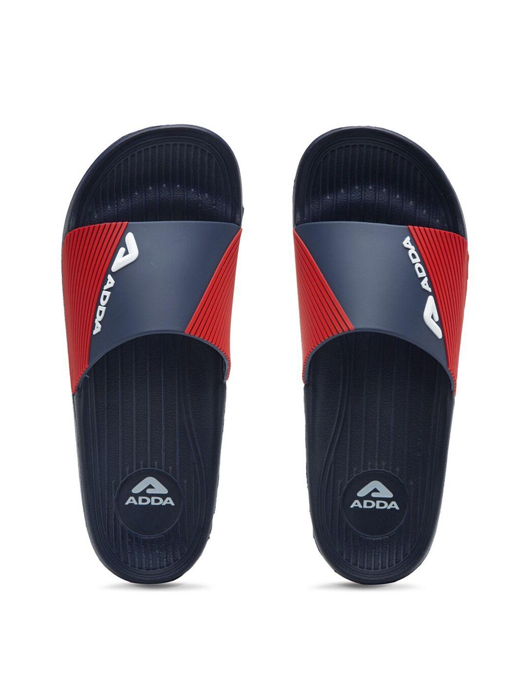 adda men navy blue colourblocked sliders