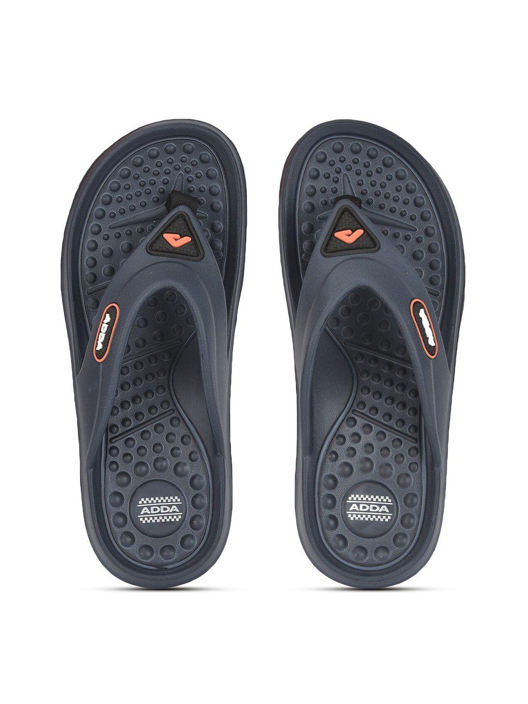 adda men navy blue rubber self design thong flip-flops