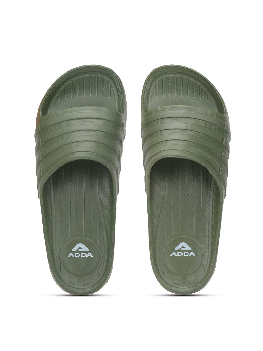 adda men olive green striped rubber sliders