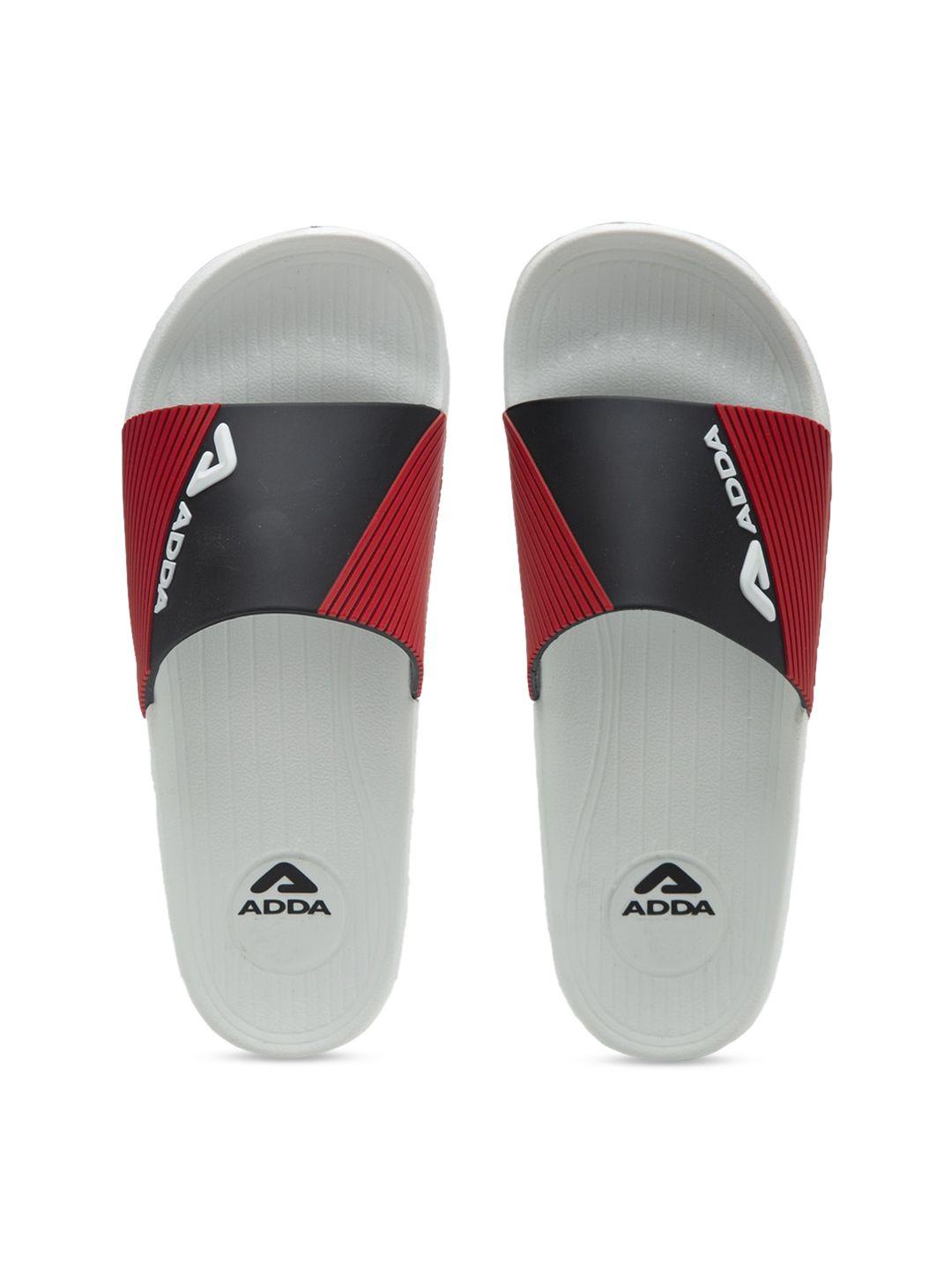 adda men white & black colourblocked sliders