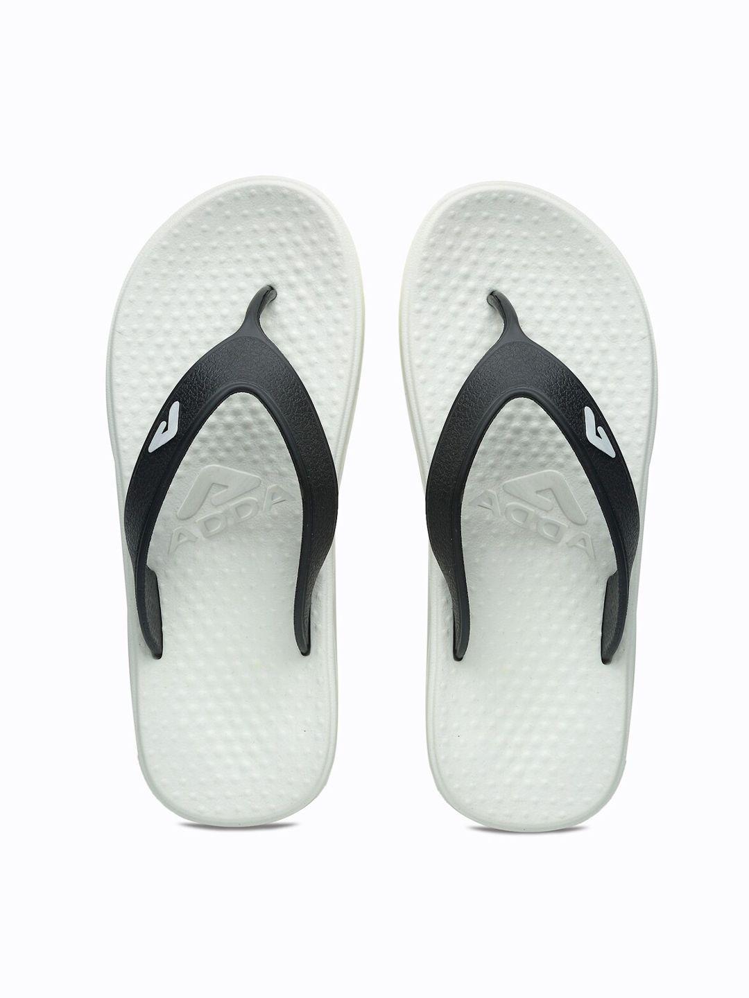 adda men white & black rubber thong flip-flops