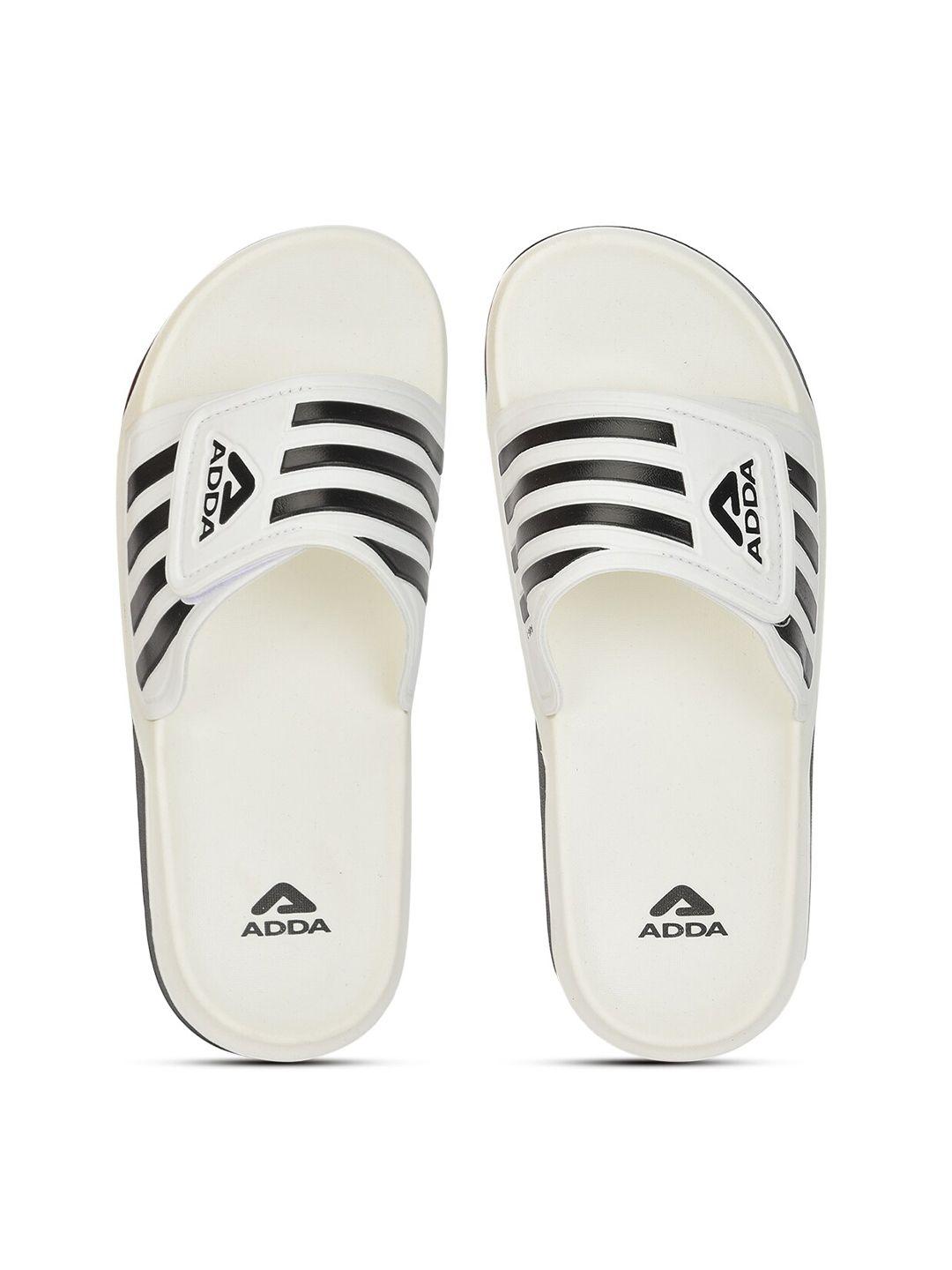 adda men white & black striped rubber sliders