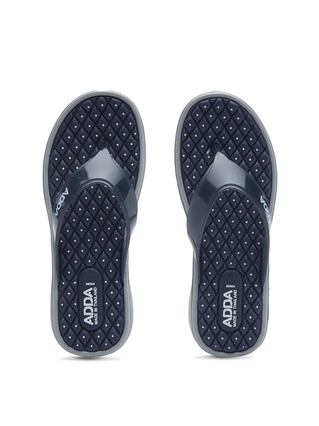 adda women black & grey rubber thong flip-flops