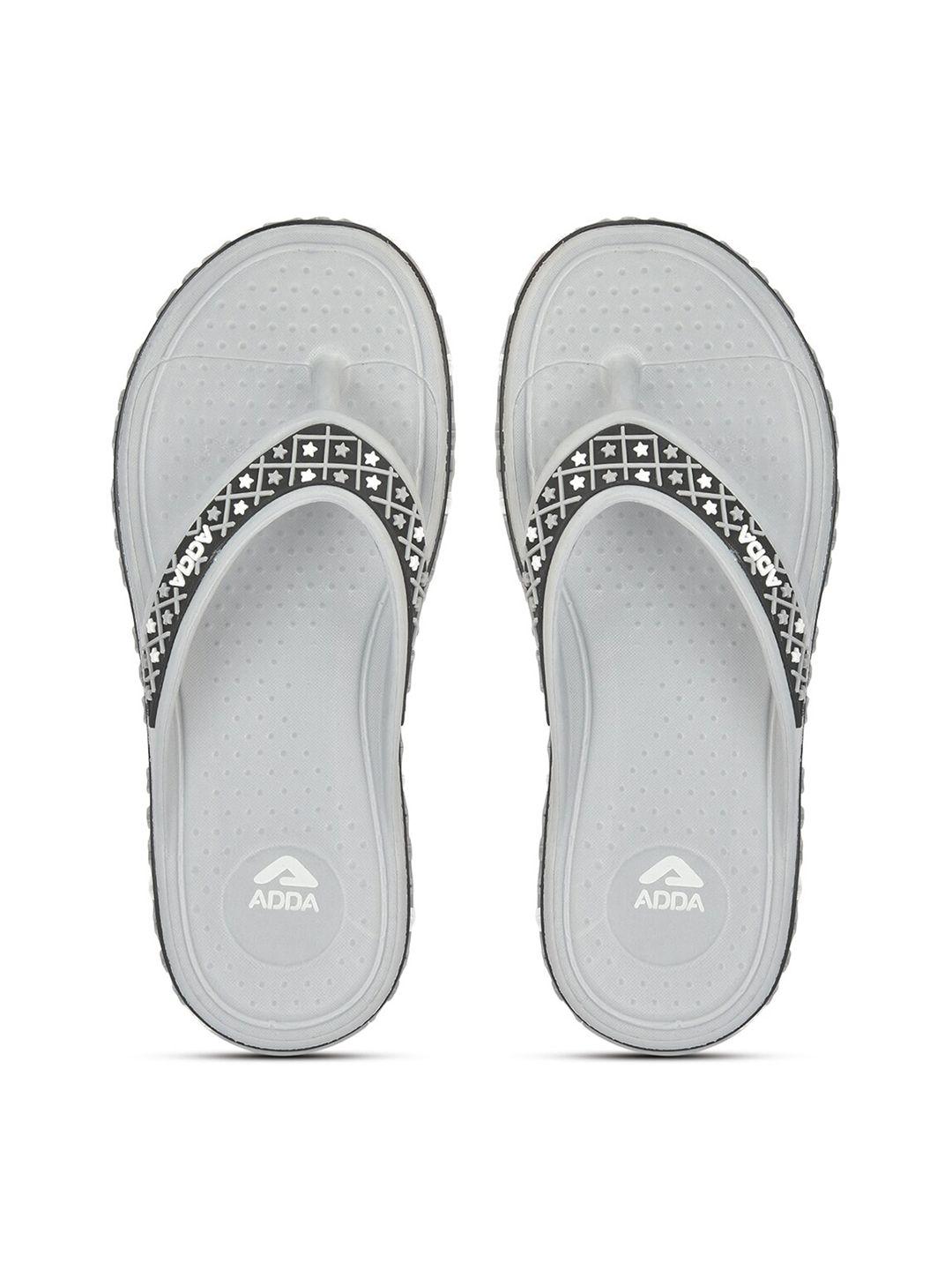 adda women grey & black printed thong flip flops