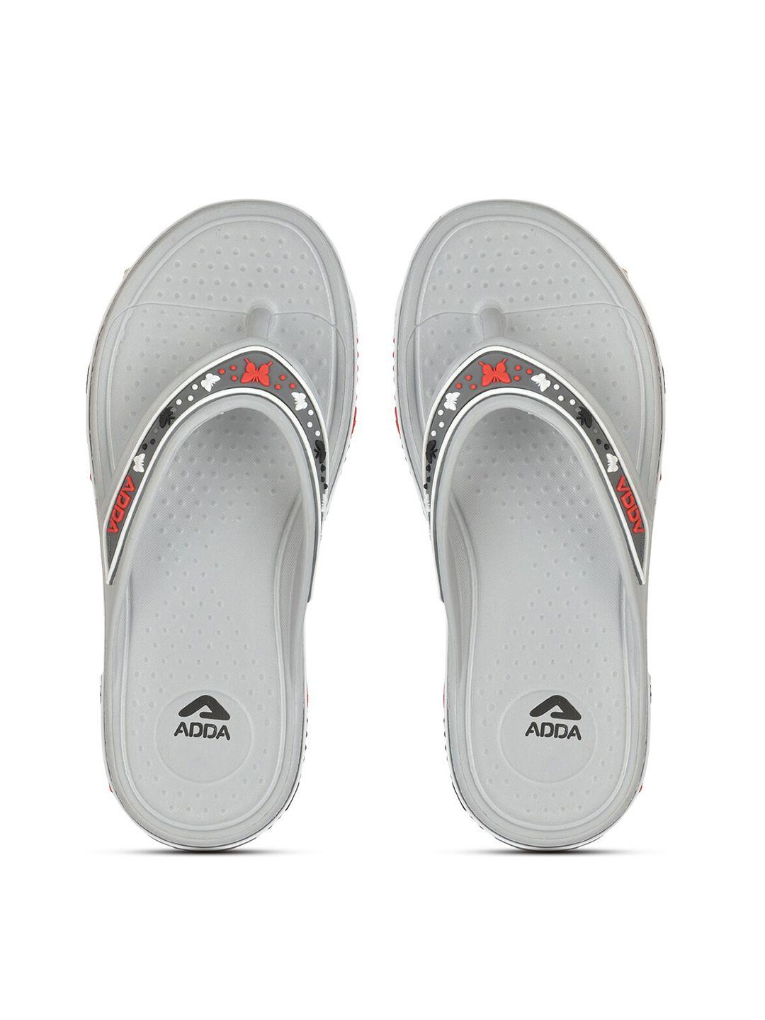 adda women grey & red rubber thong flip-flops