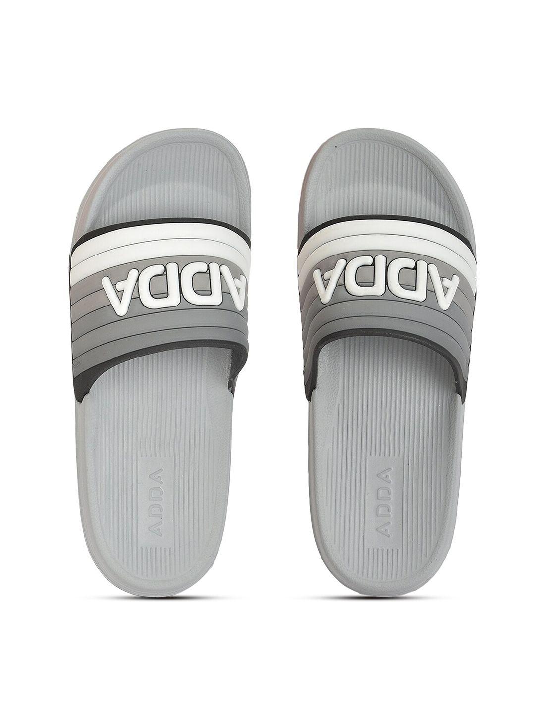 adda women grey striped rubber sliders flip flops