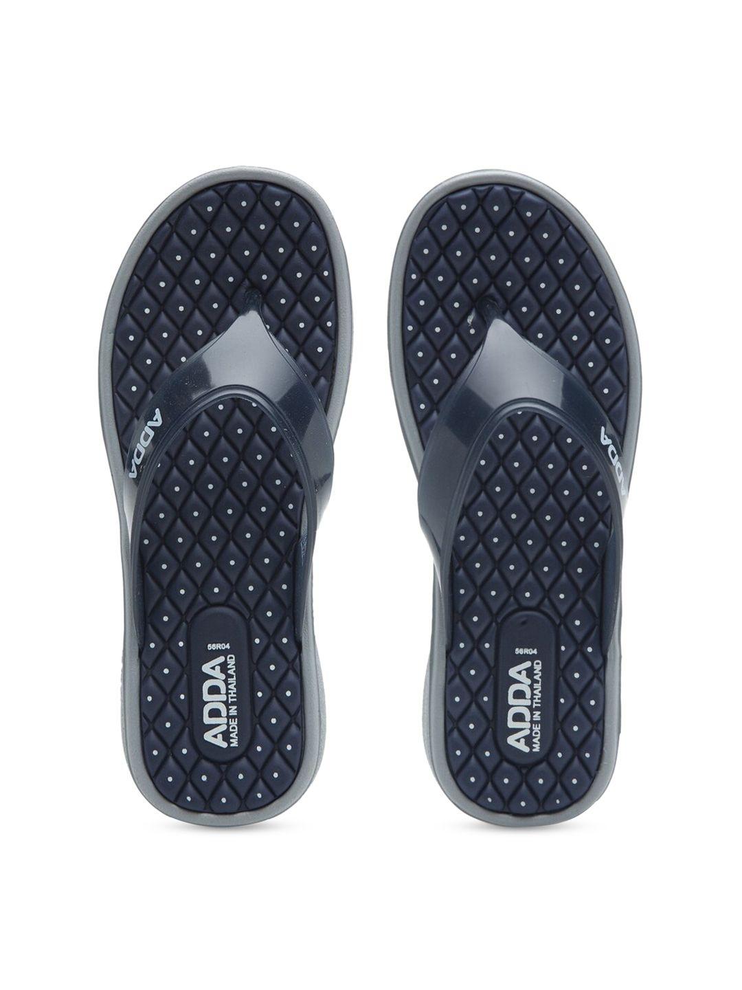 adda women navy blue & grey printed thong flip-flops