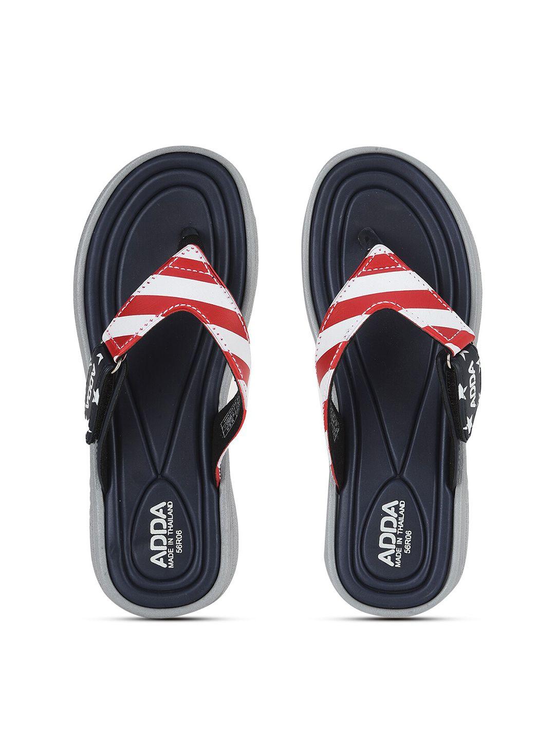 adda women navy blue & red striped rubber thong flip-flops