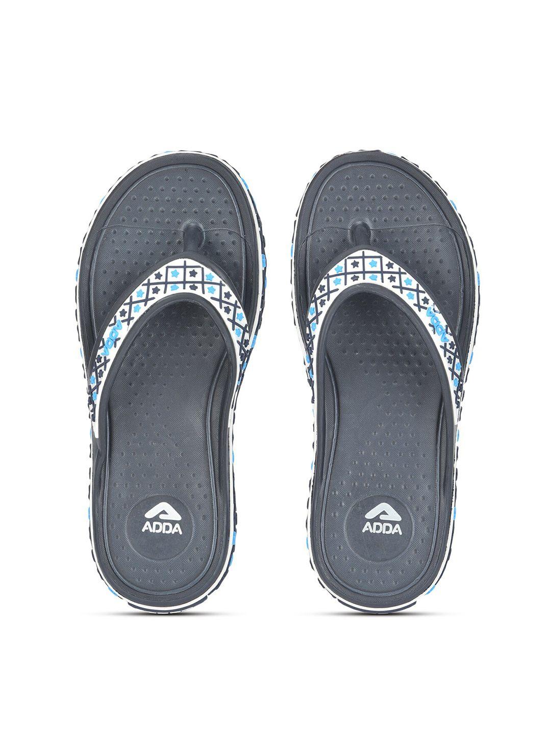 adda women navy blue & white rubber thong flip-flops