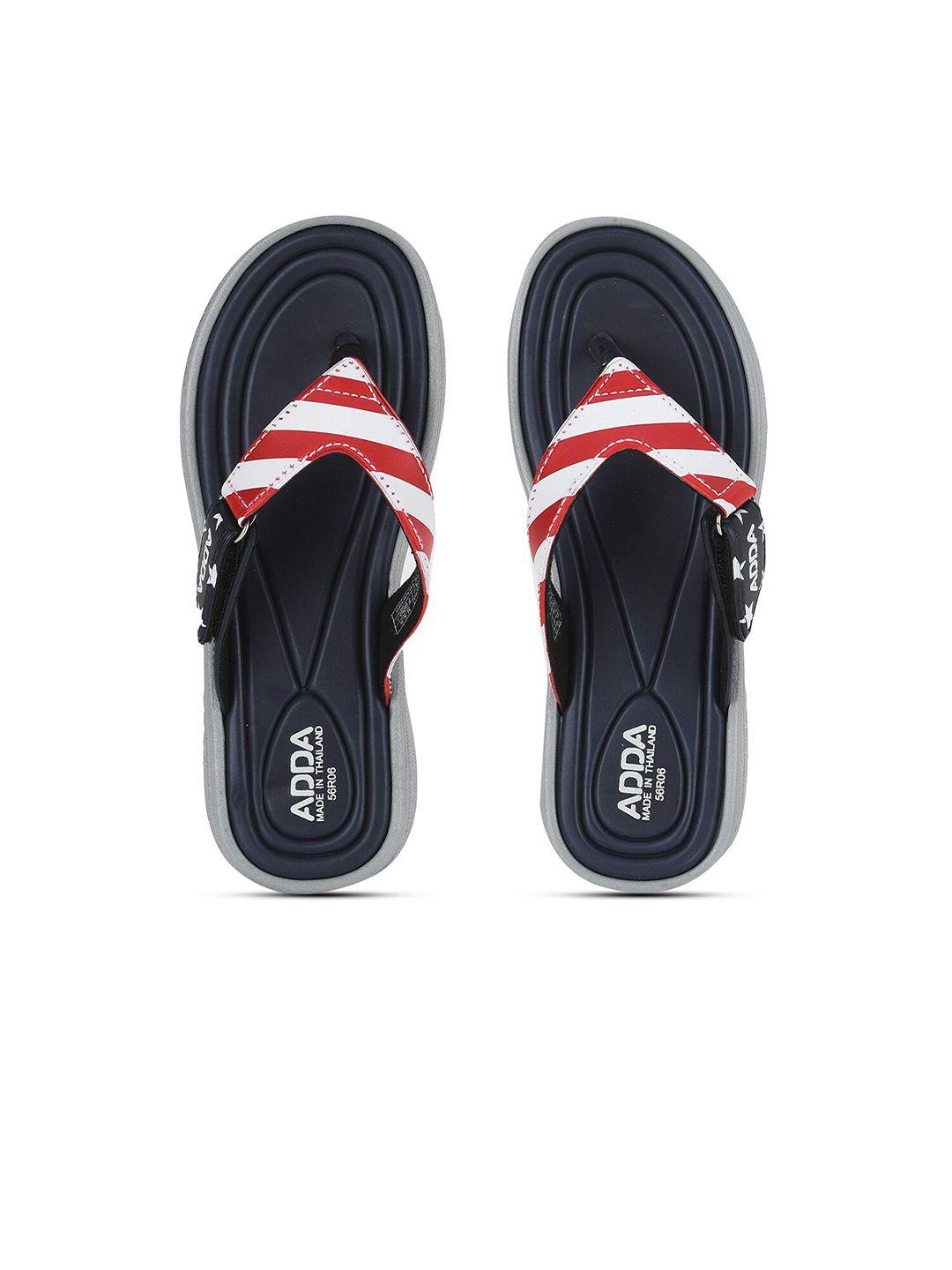 adda women navy blue & white striped rubber thong flip-flops