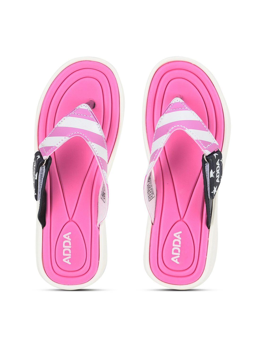 adda women pink & white striped rubber thong flip-flops