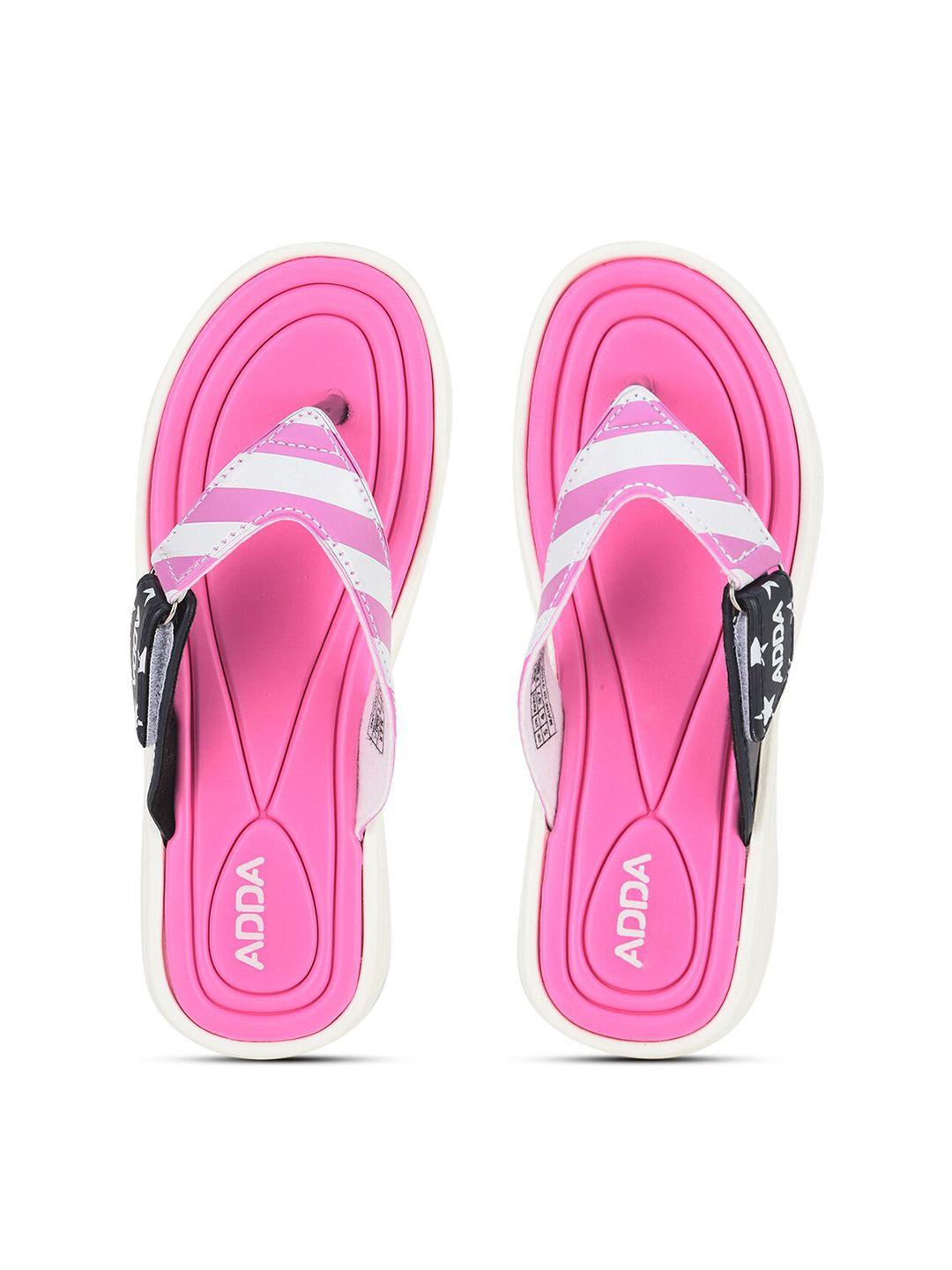 adda women pink & white striped rubber thong flip-flops