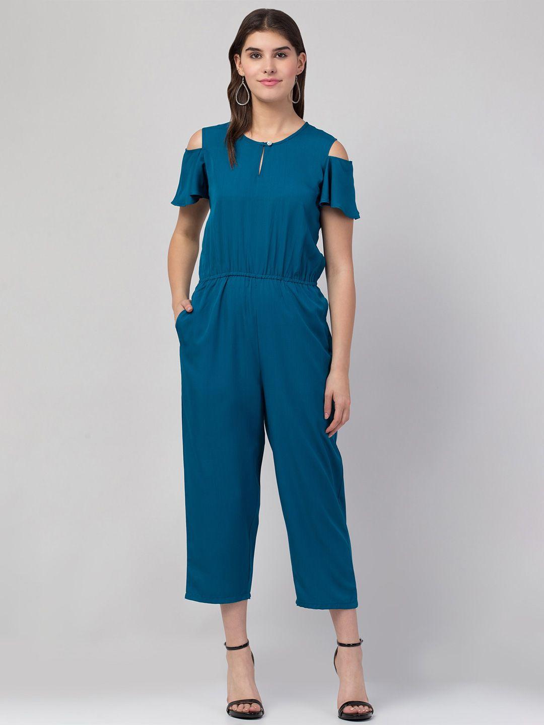 addicted attire gathered detailed cold-shoulder sleeves capri jumpsuit