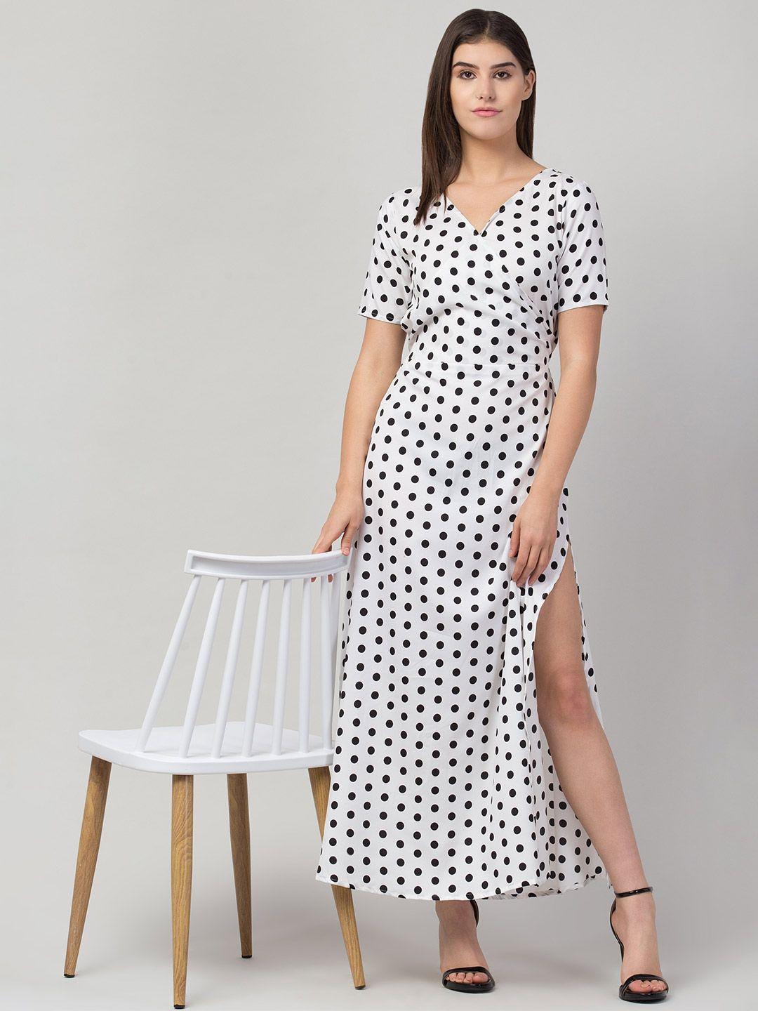 addicted attire polka dot printed v-neck maxi dress