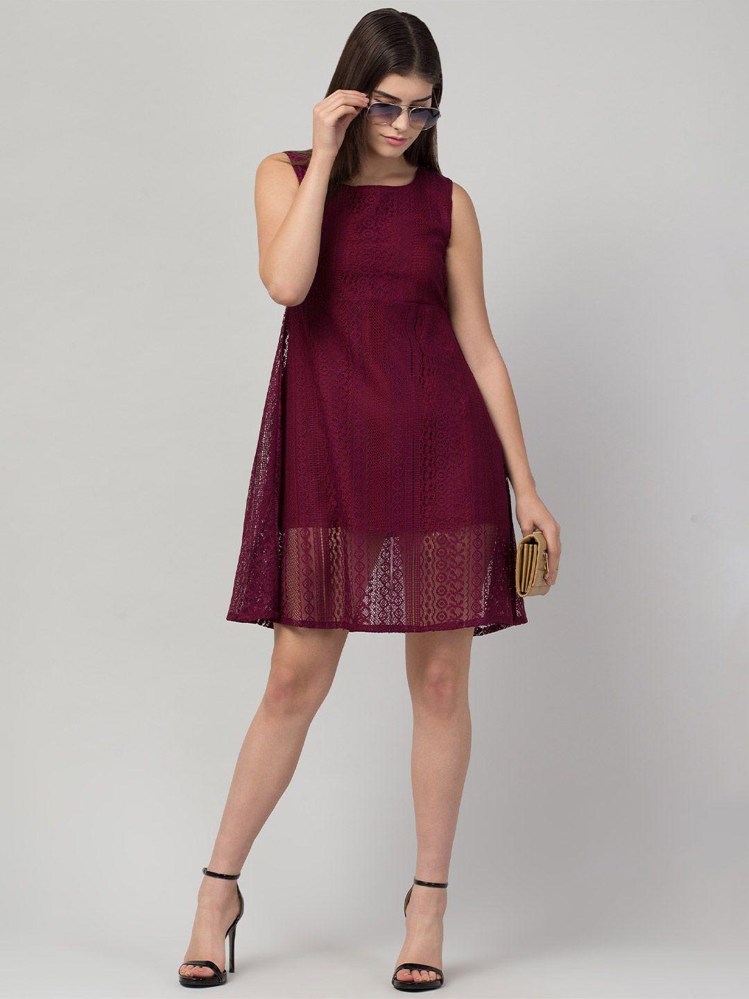 addicted attire round neck net fit & flare short dress