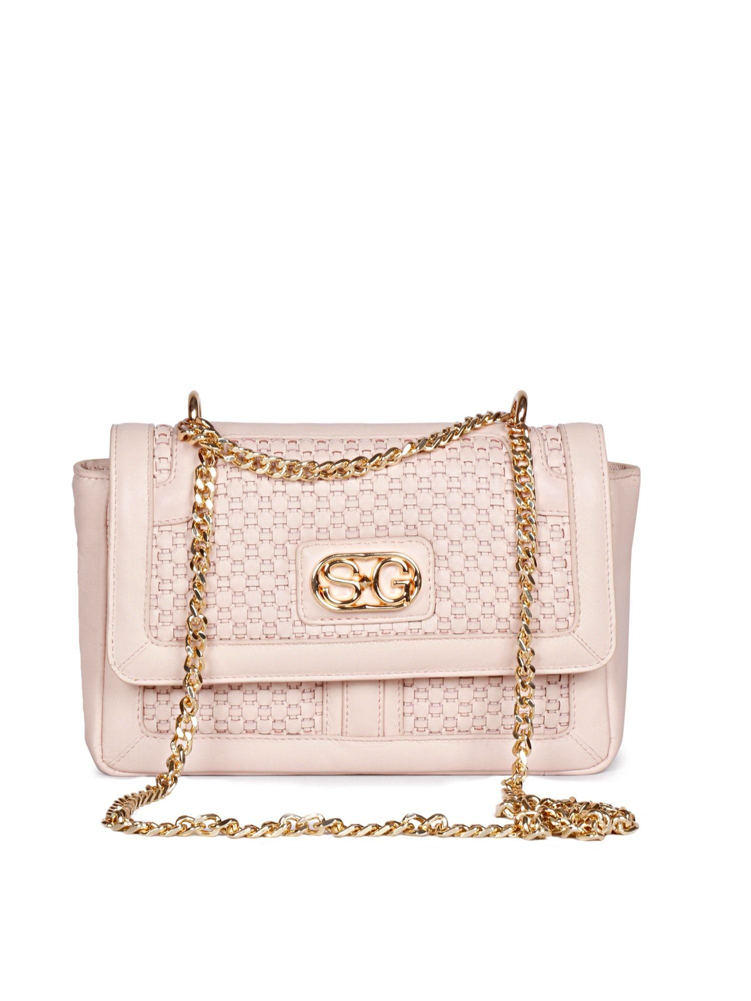 addie pink blush hand woven leather sling bag