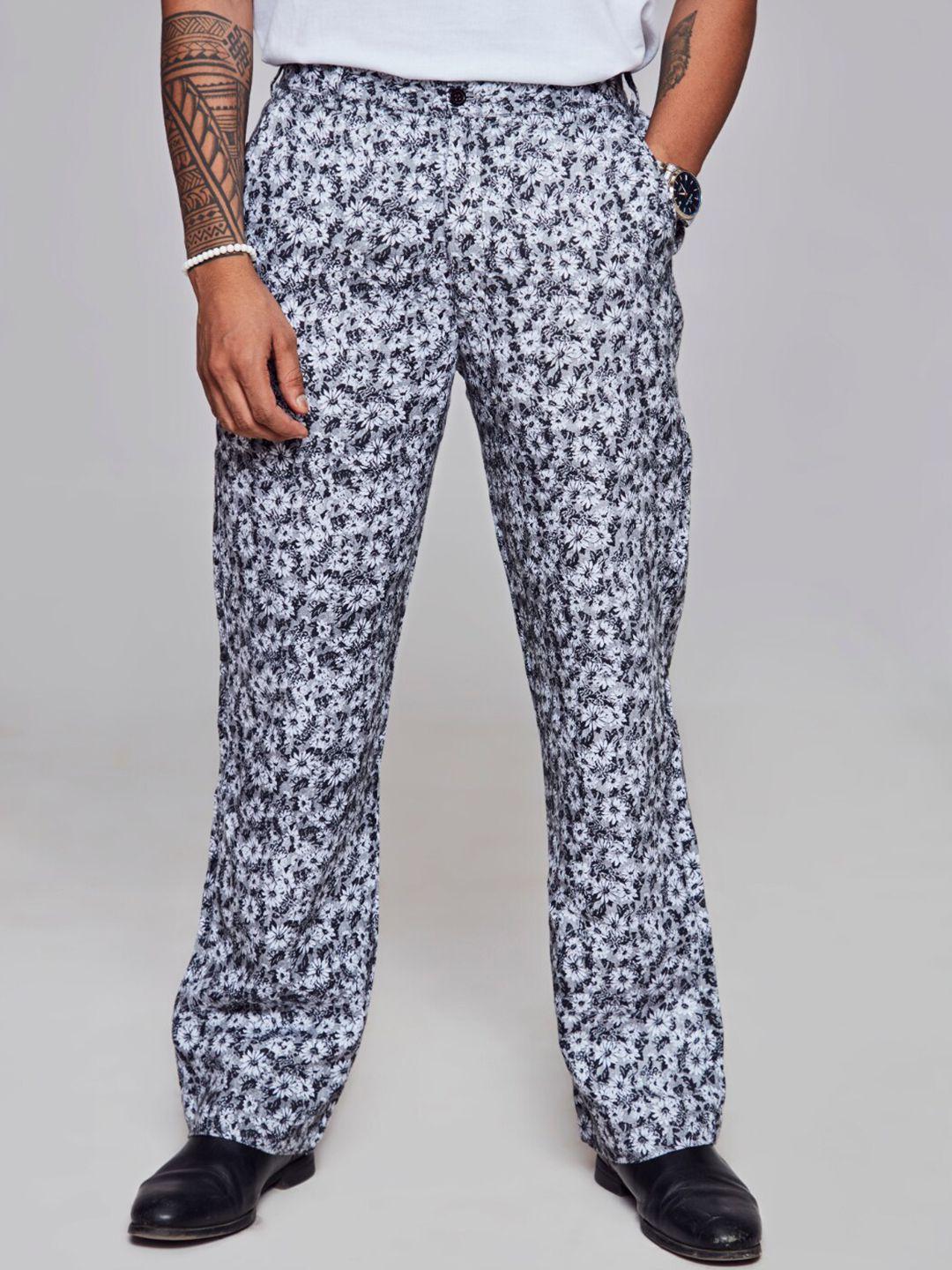 addy's for men floral printed mid rise linen trousers
