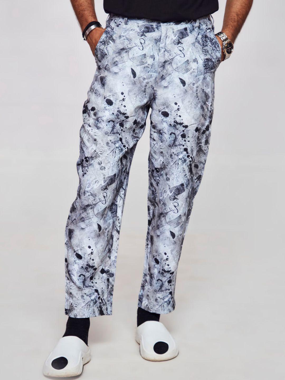 addy's for men men absatrct printed regular fit linen trousers