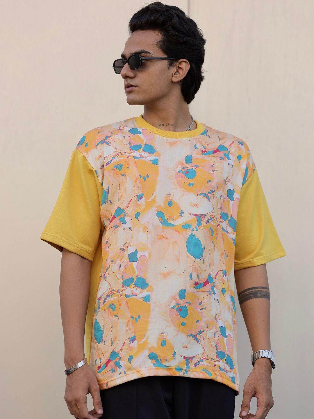 addy's for men abstract printed drop-shoulder sleeves oversized t-shirt