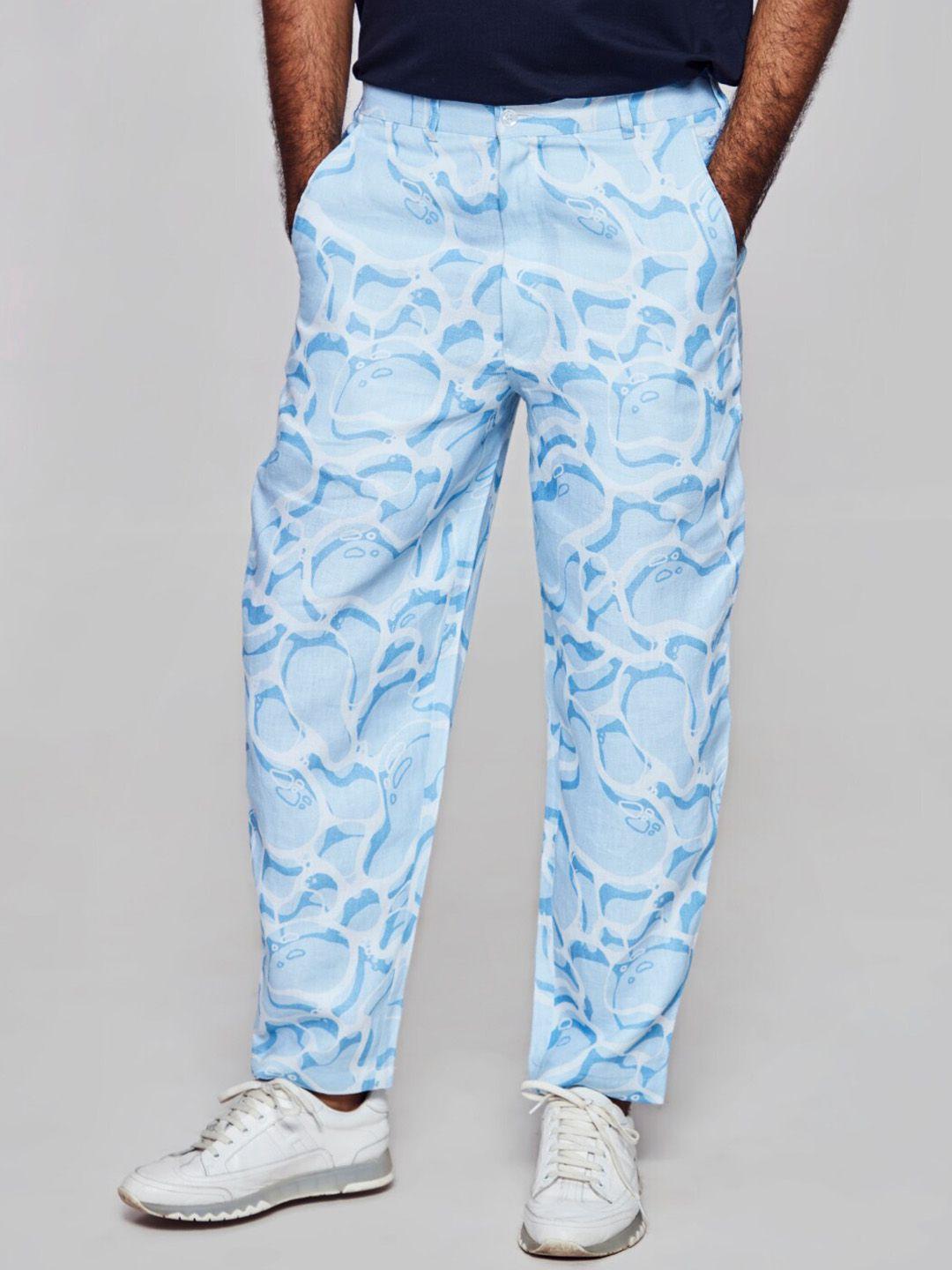 addy's for men abstract printed mid rise linen trousers