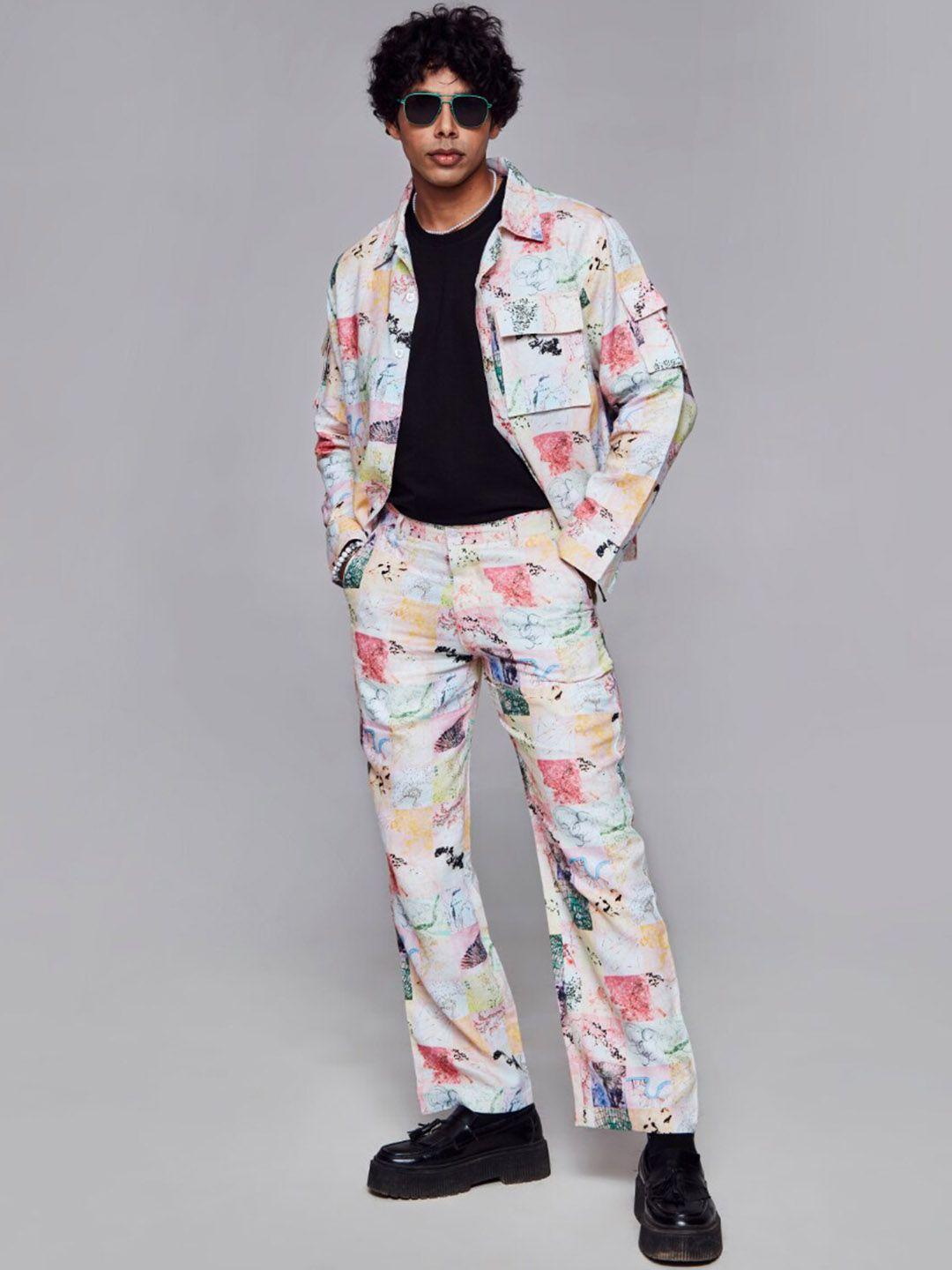 addy's for men abstract printed spread collar linen tailored jacket