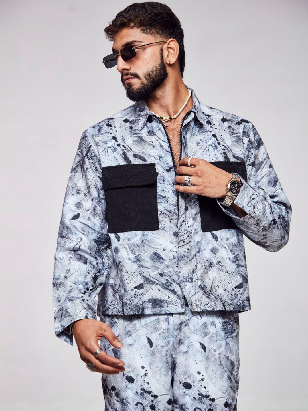 addy's for men abstract printed spread collar linen tailored jacket