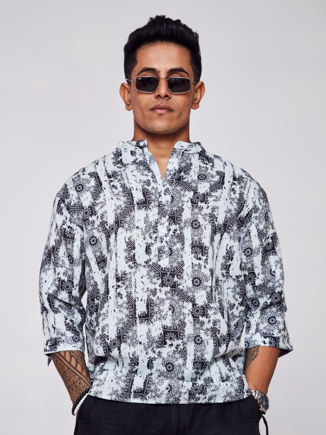 addy's for men comfort abstract printed linen casual shirt