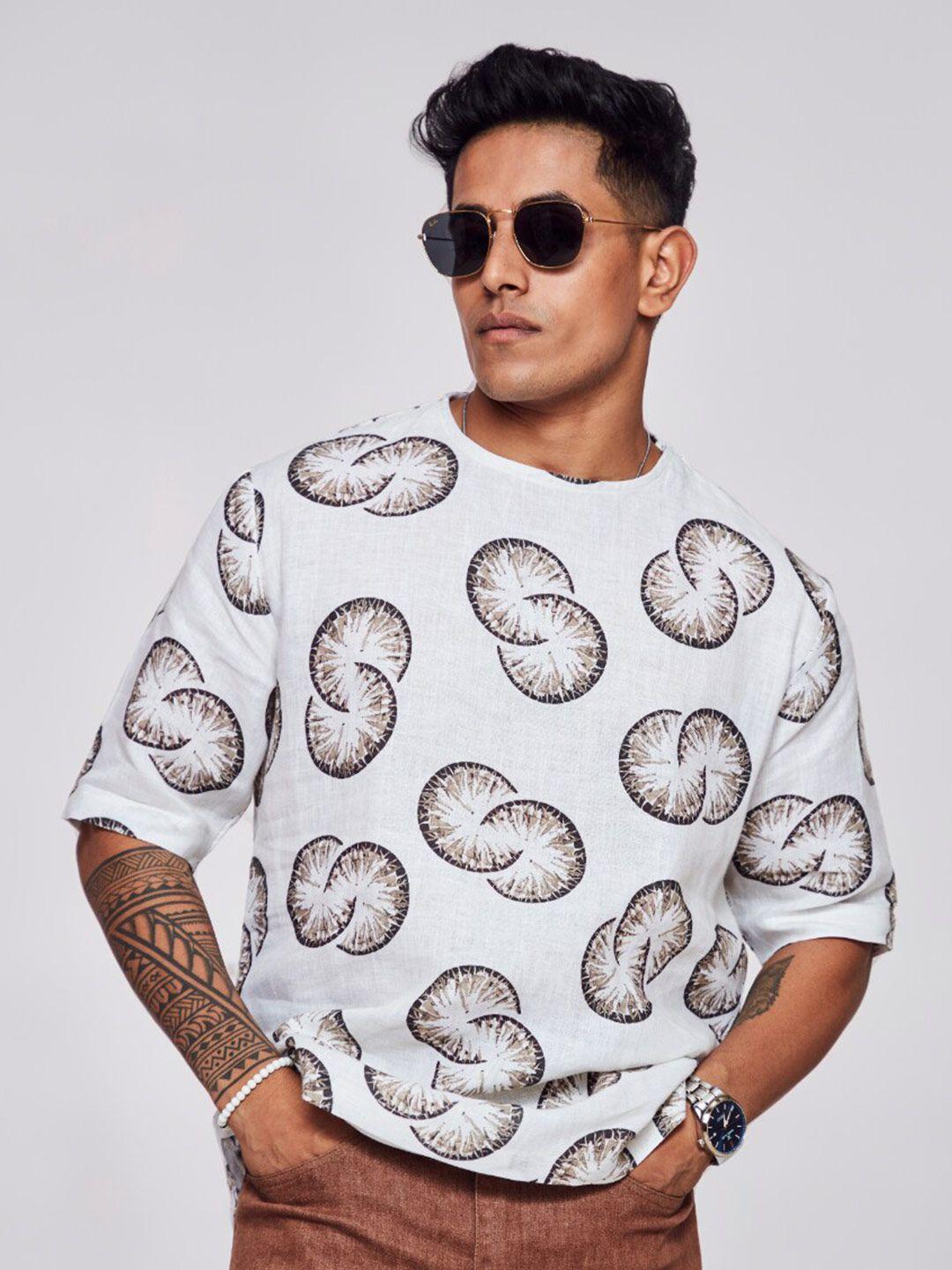addy's for men conversational printed linen t-shirt