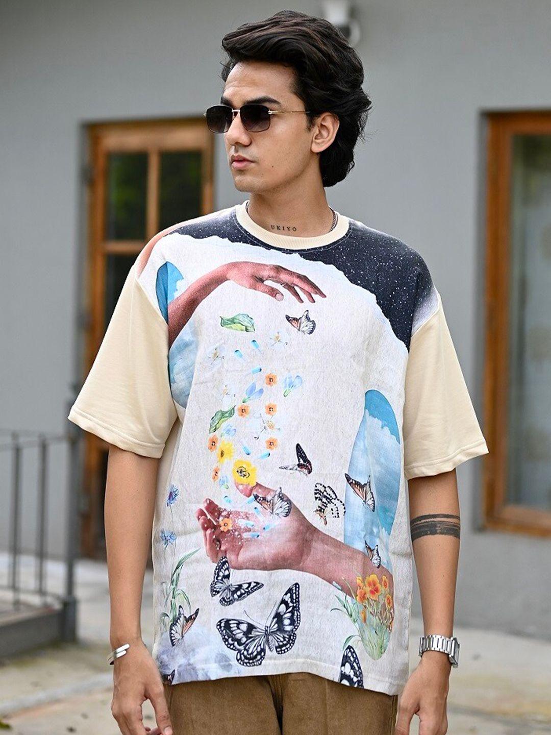 addy's for men graphic printed round neck linen oversized t-shirt