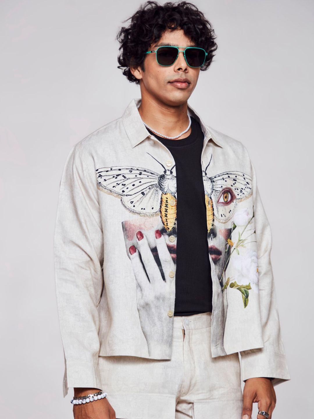 addy's for men men off white crop bomber with embroidered jacket