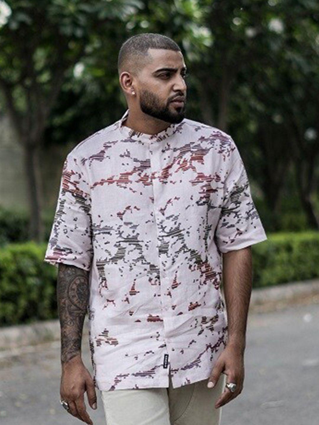 addy's for men printed short sleeve comfort casual linen shirt