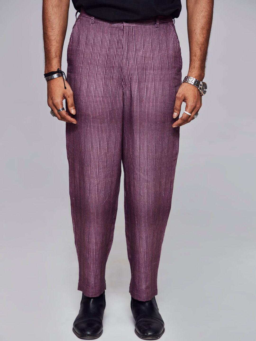 addy's for men striped mid rise plain linen trousers