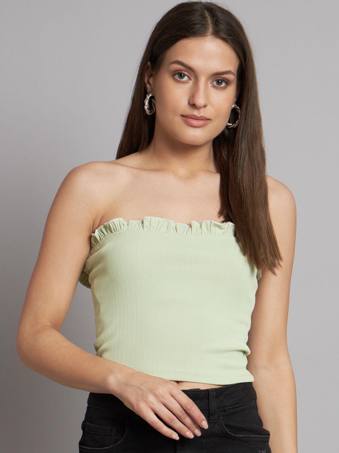 addyvero off-shoulder rufffles tube crop top