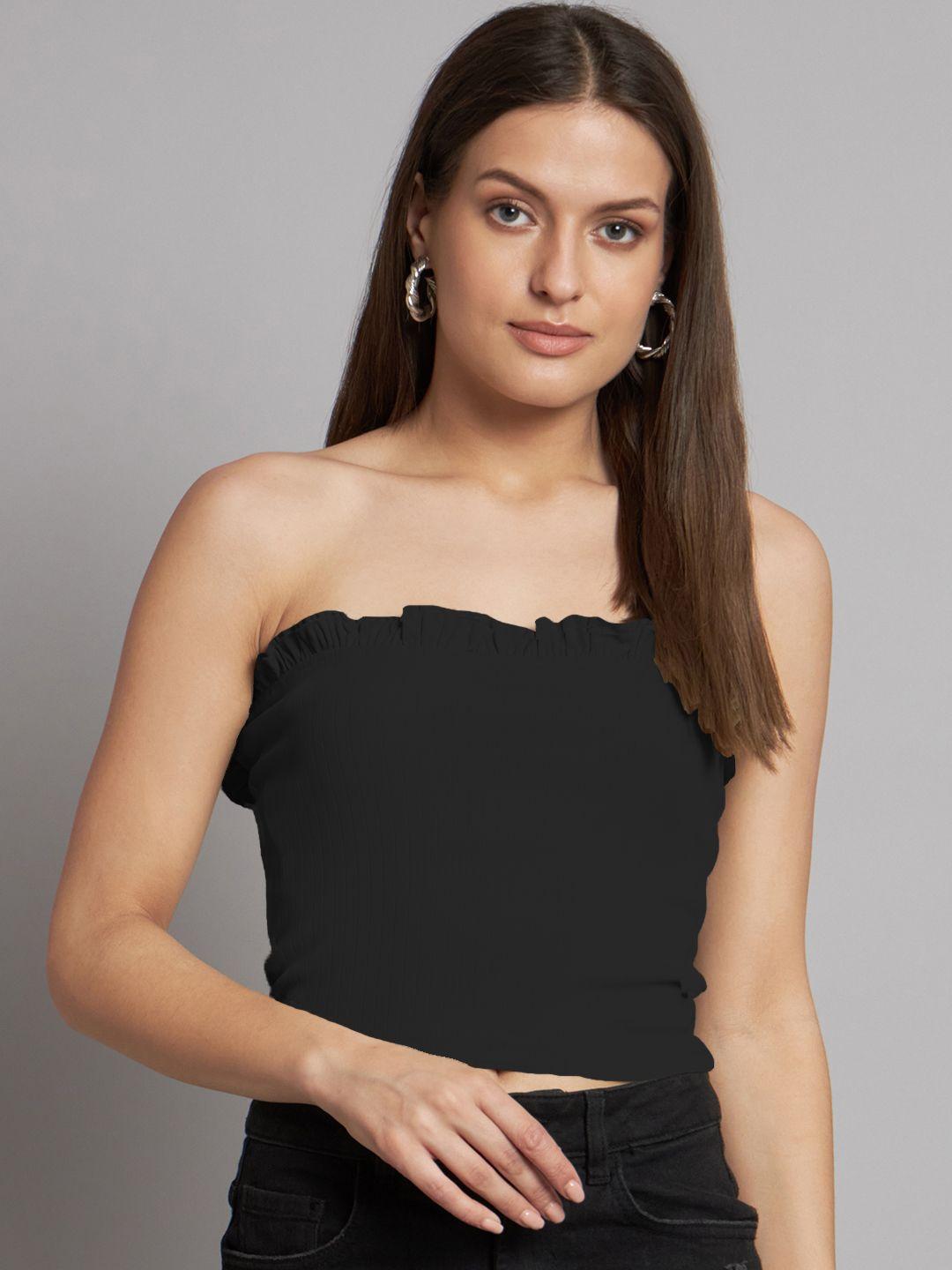 addyvero off-shoulder rufffles tube crop top