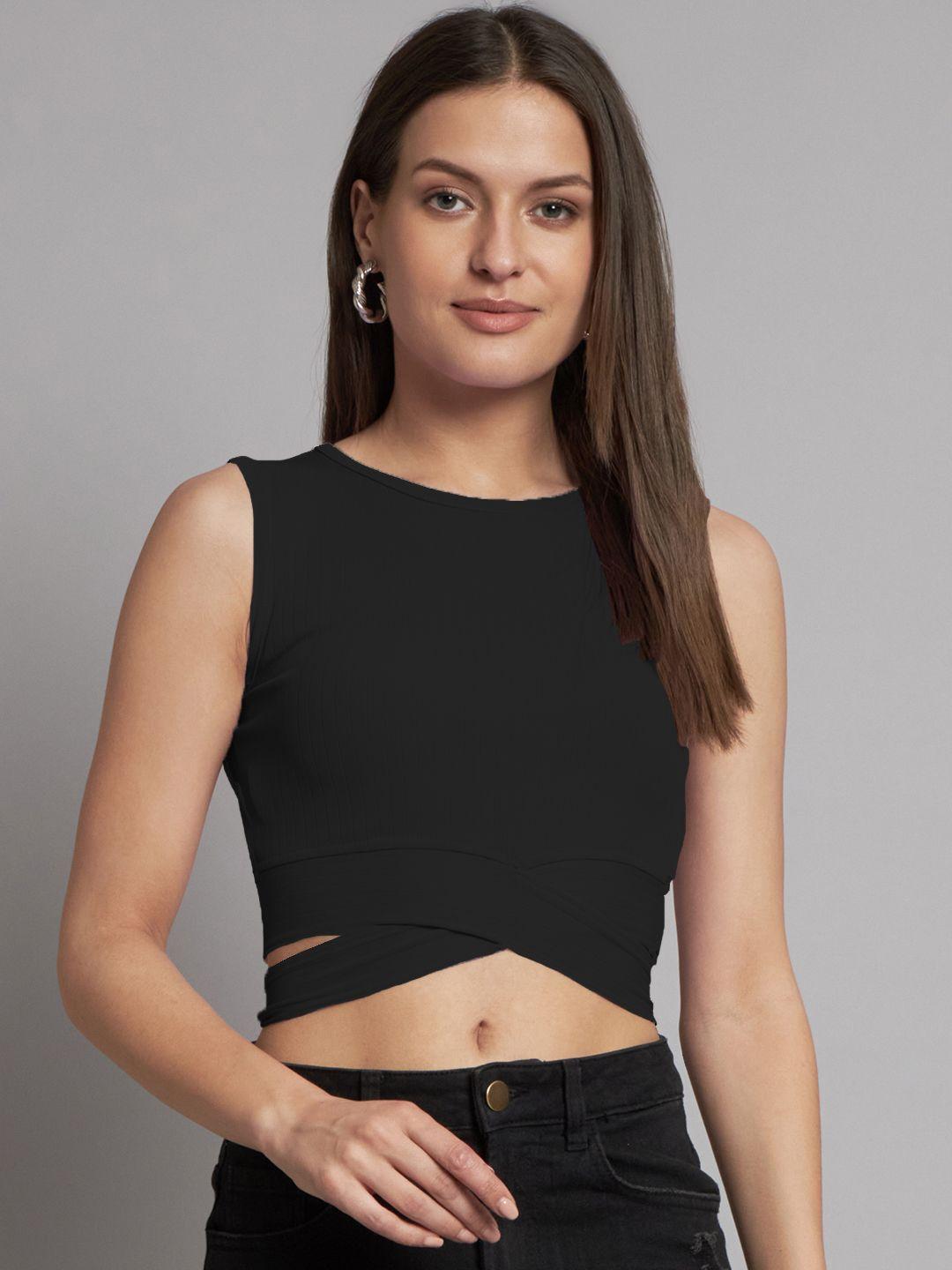 addyvero striped round neck cut-out detail crop top