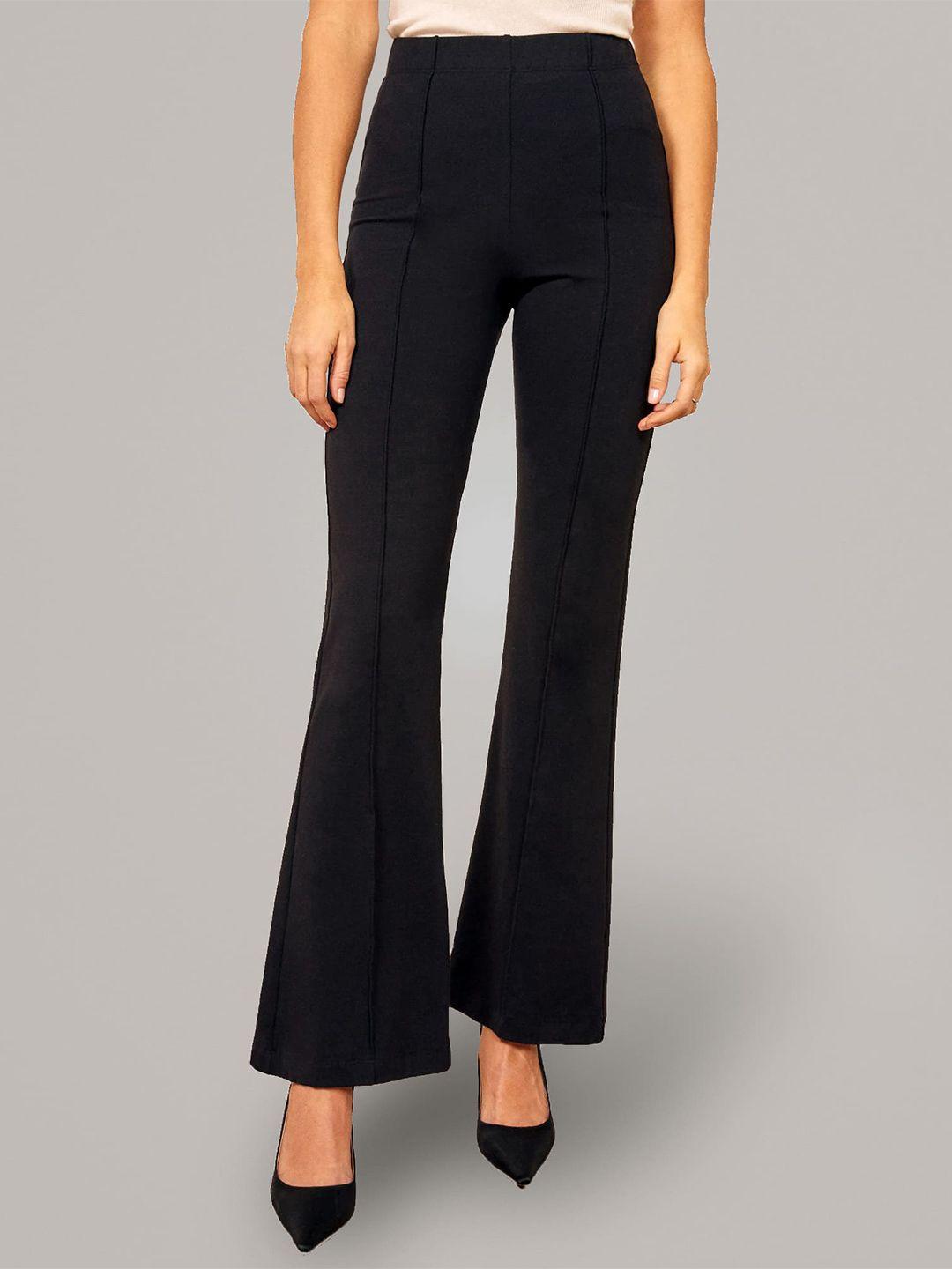 addyvero women black high-rise easy wash trousers