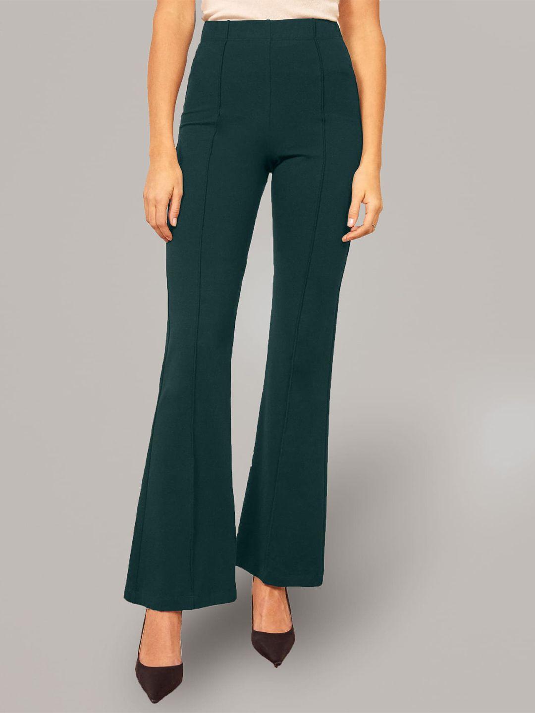 addyvero women green high-rise easy wash trousers