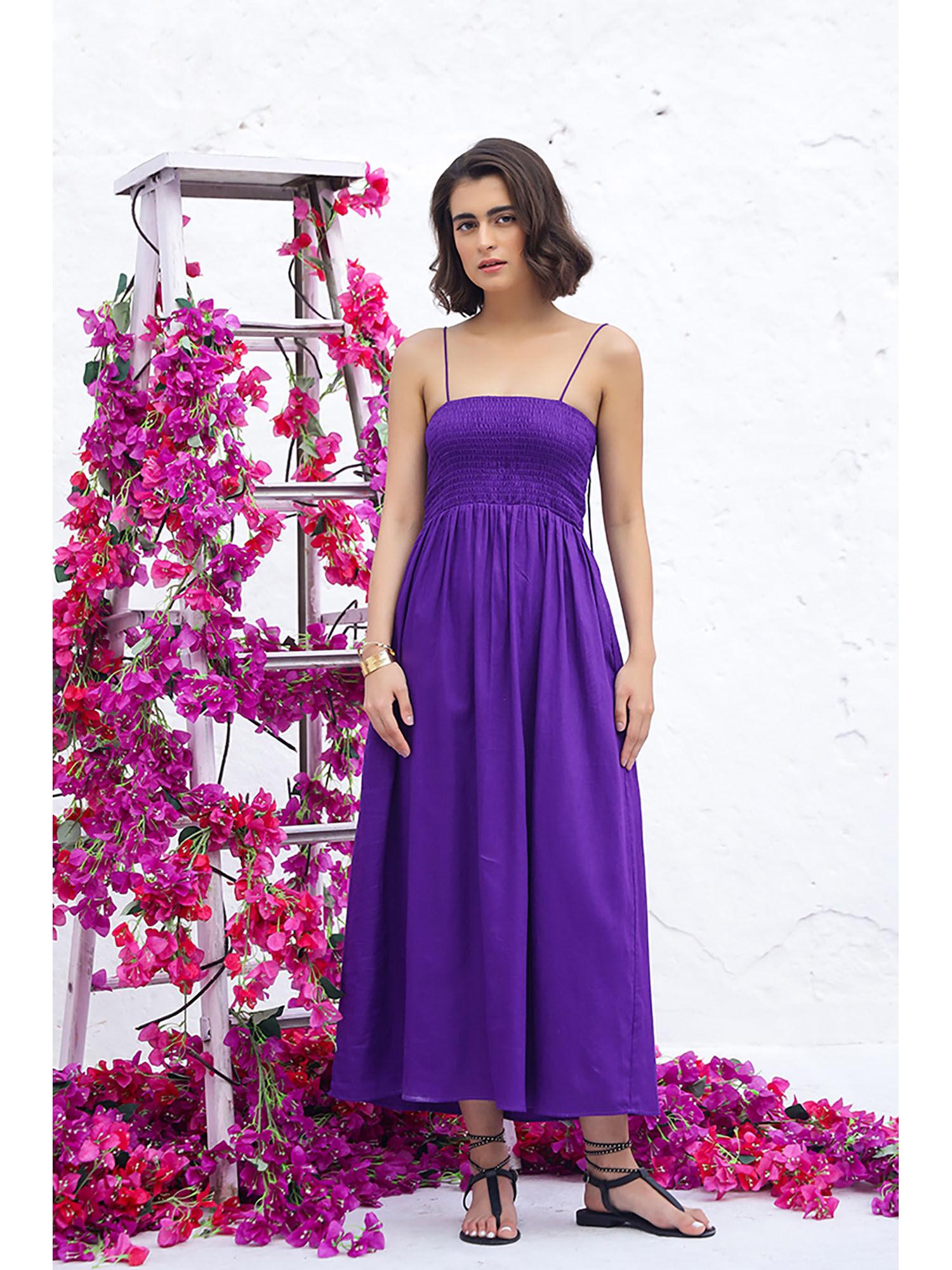 adele smocked everyday deep purple maxi dress