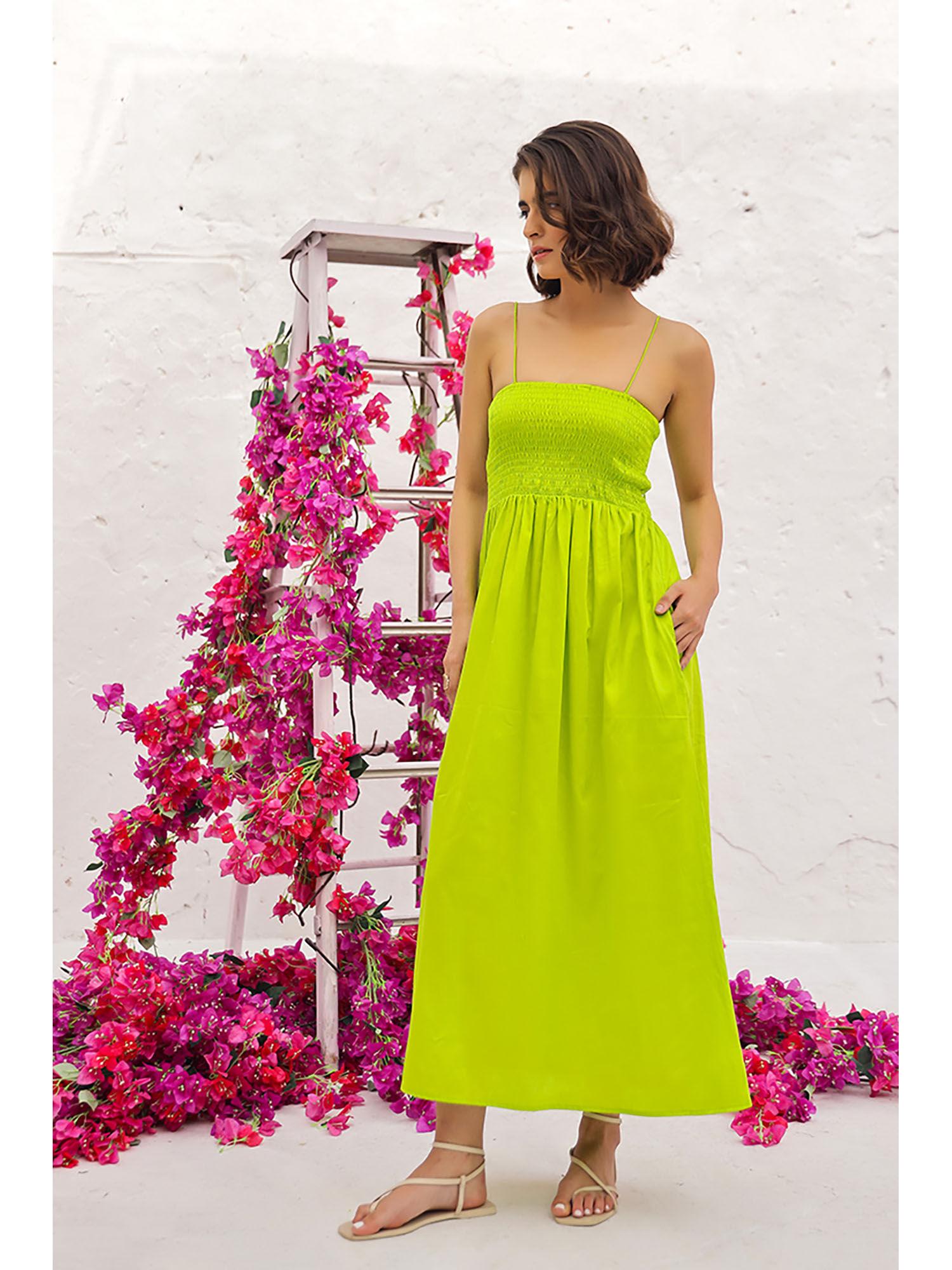 adele smocked everyday lime yellow maxi dress