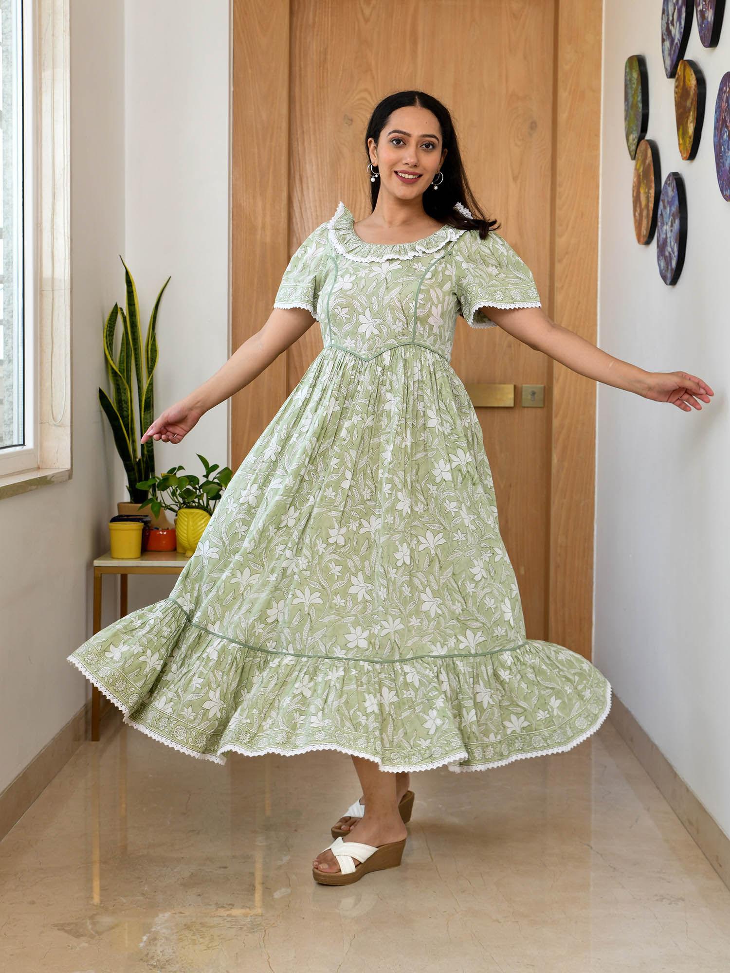 adeline floral jaal block printed dress