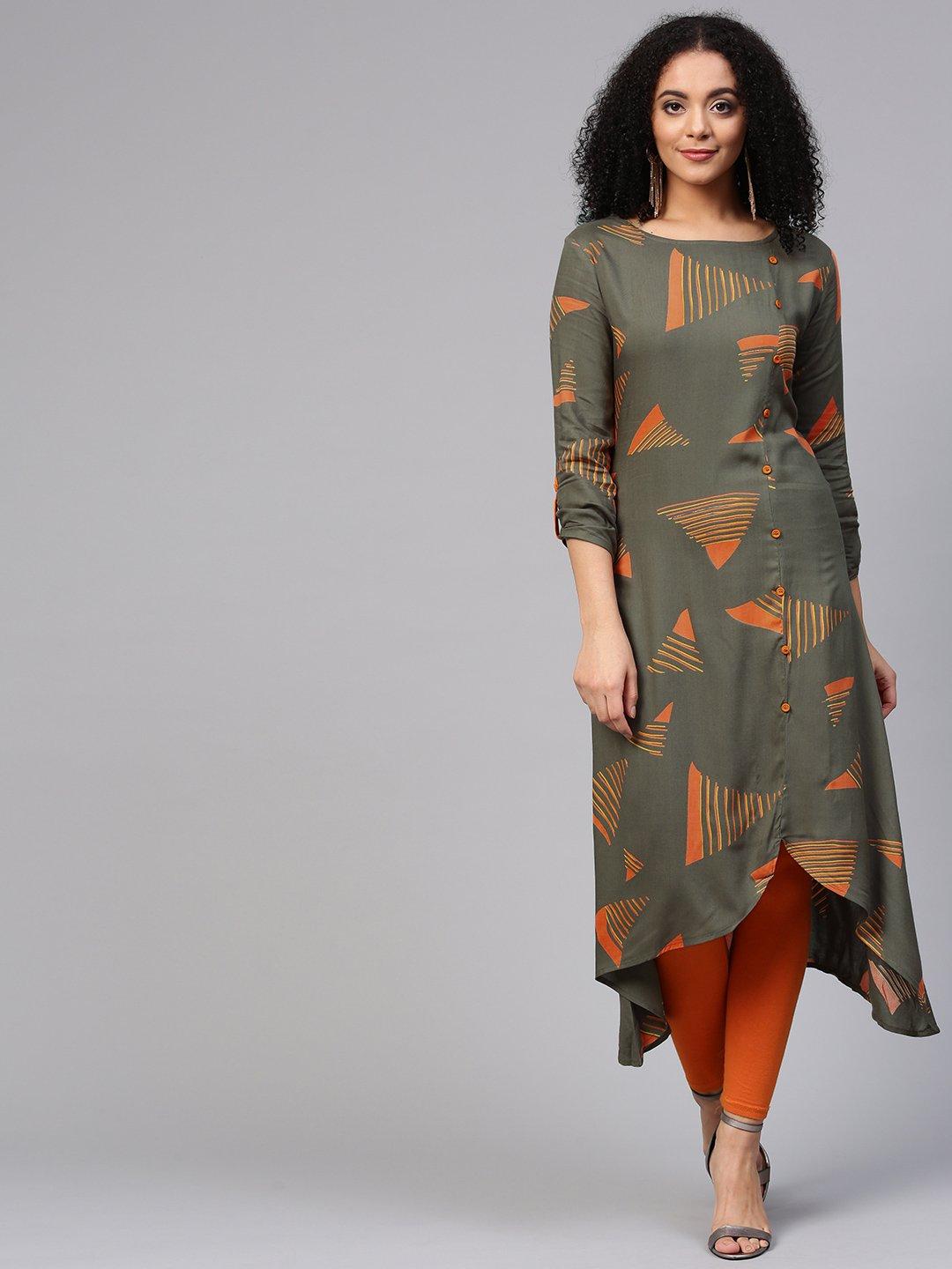 adhuna - printed grey kurta